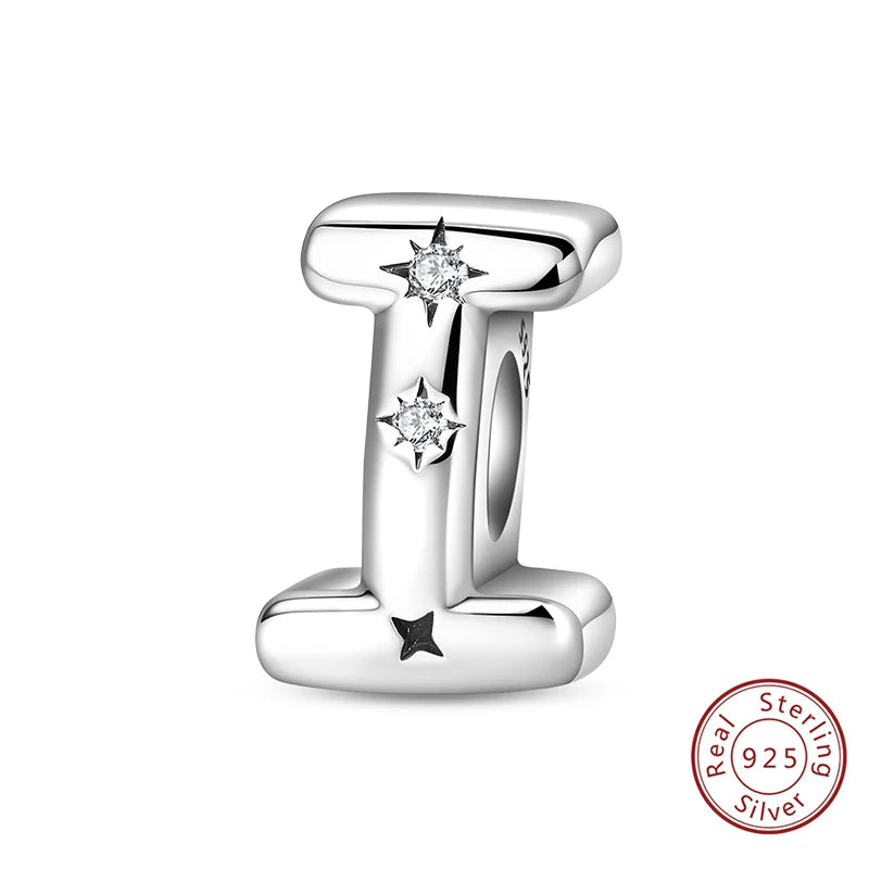 Classic 925 Sterling Silver A–Z Alphabet Charms | Letter Beads with Stars Fit Original Bracelet DIY Jewelry for Women