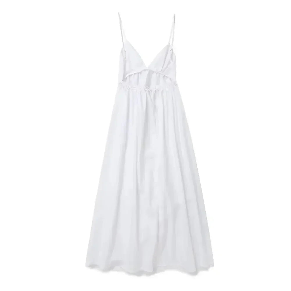 2025 Women’s Elegant Maxi Dress – Spring Summer Casual Backless Spaghetti Strap V-Neck A-Line Party Dress