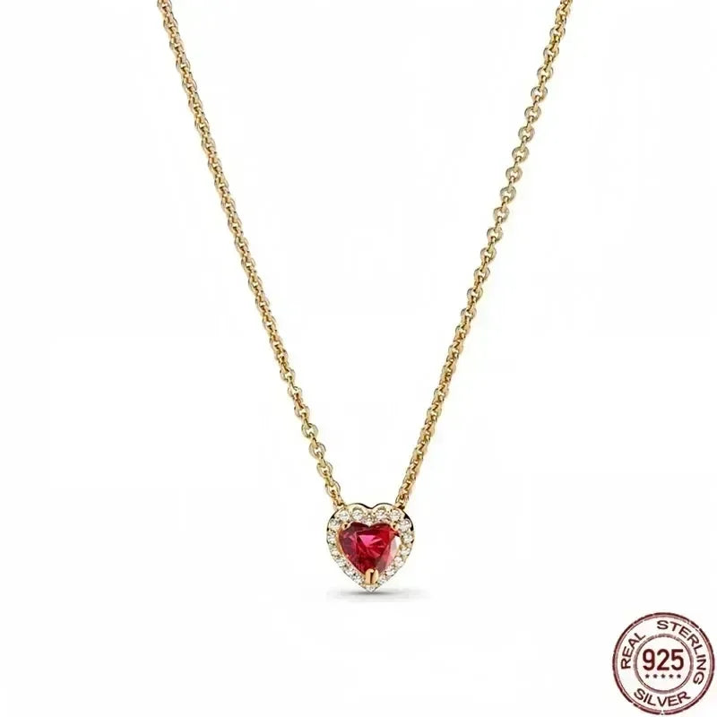 New 925 Sterling Silver Sparkling Heart-Shaped Square Pendant Necklace for Women