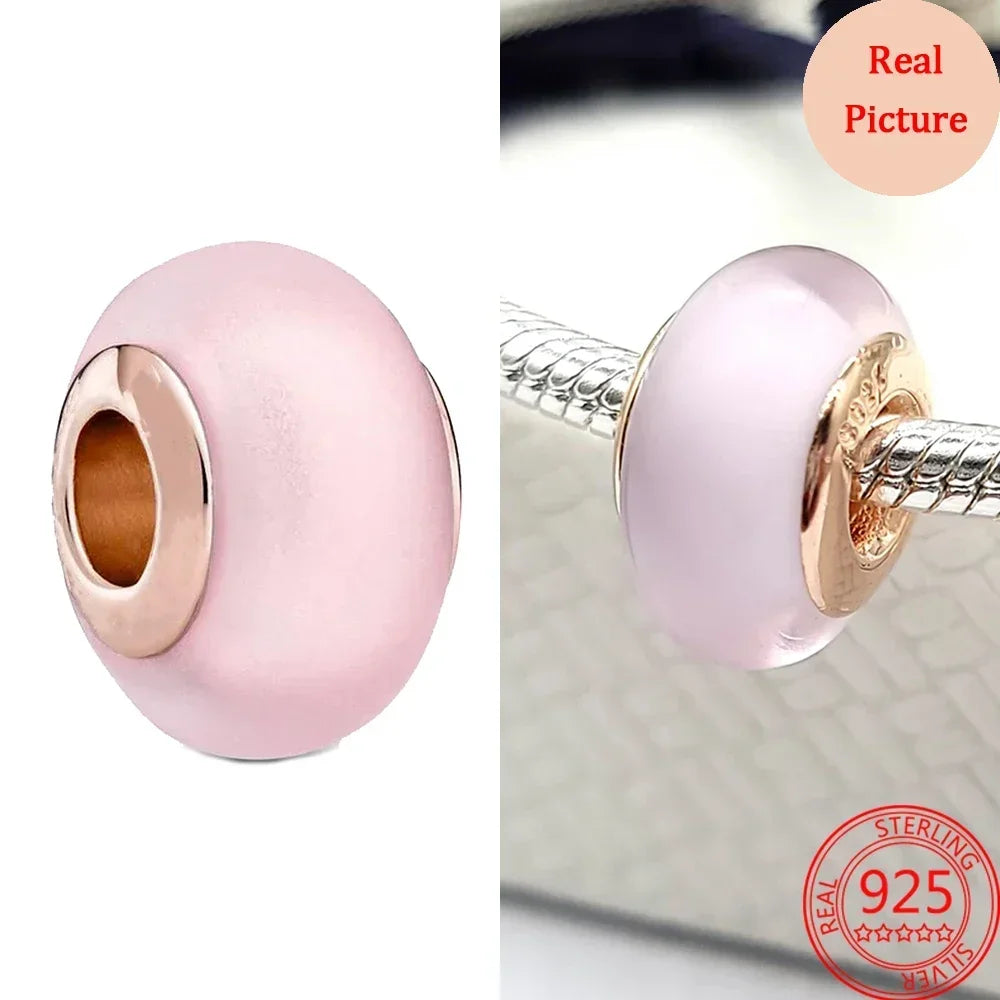 925 Sterling Silver Murano Glass Galaxy & Clover Heart Beads | Fit Pandora Bracelet DIY Jewelry Gift for Mum