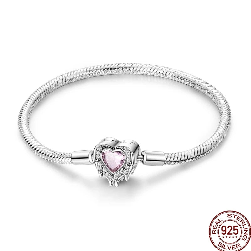 925 Sterling Silver Heart Moon Sun Clasp Charm Bracelet | 17–20CM Original Bracelet for Women | Fits Pandora DIY Beads Jewelry