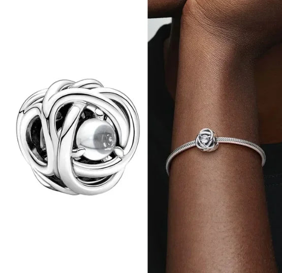 Silver S925 Twelve Month Birthstone Heart Eternity Charms | Fit Original Bracelet | Women’s DIY Fine Jewelry Beads