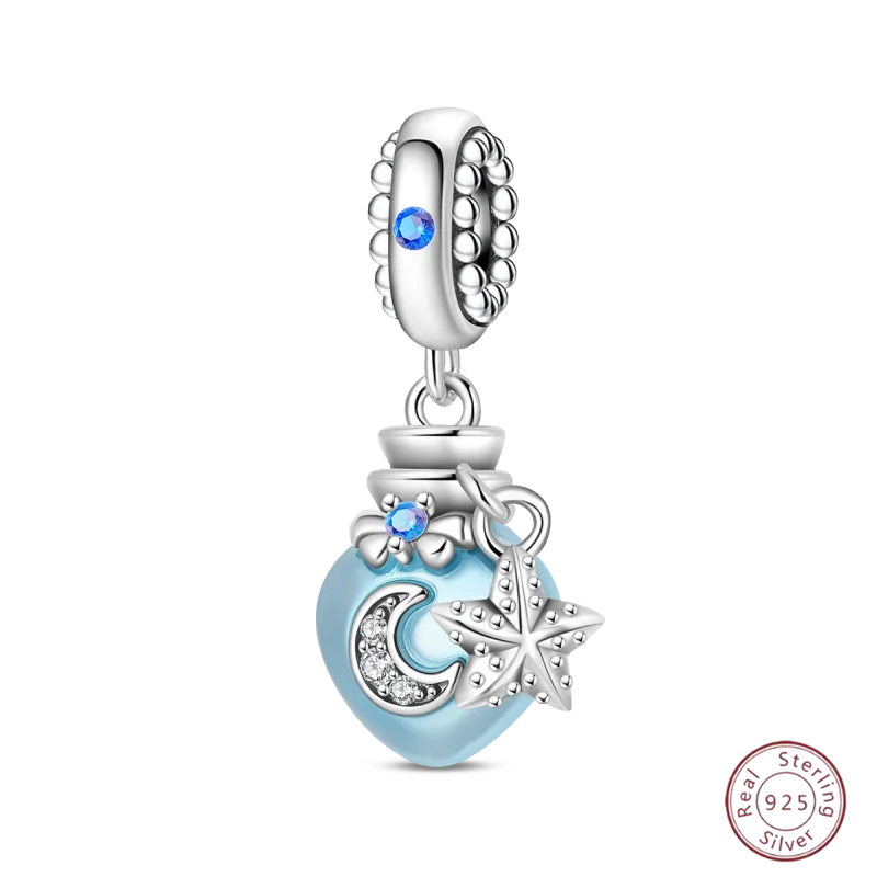 925 Sterling Silver Blue Zircon Ocean Shell Beaded Pendant | Fit Original 3mm Bracelet Women’s Fine Jewelry