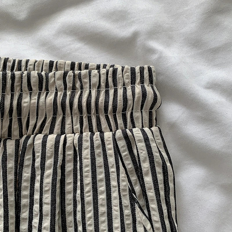 Korean Striped Drapey Casual Pants for Women | High Waist Thin Straight Trousers | Summer Versatile Long Pants