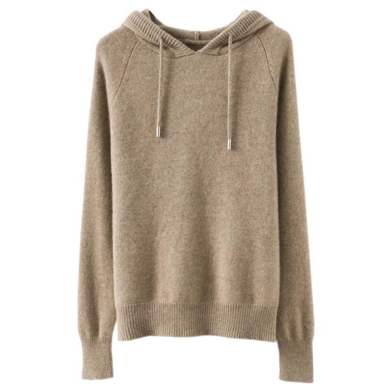 Women Pullover Sweater Hooded Jumper – Korean Loose Fit Solid Long Sleeve Thick Warm Knitted Sweater Autumn Winter
