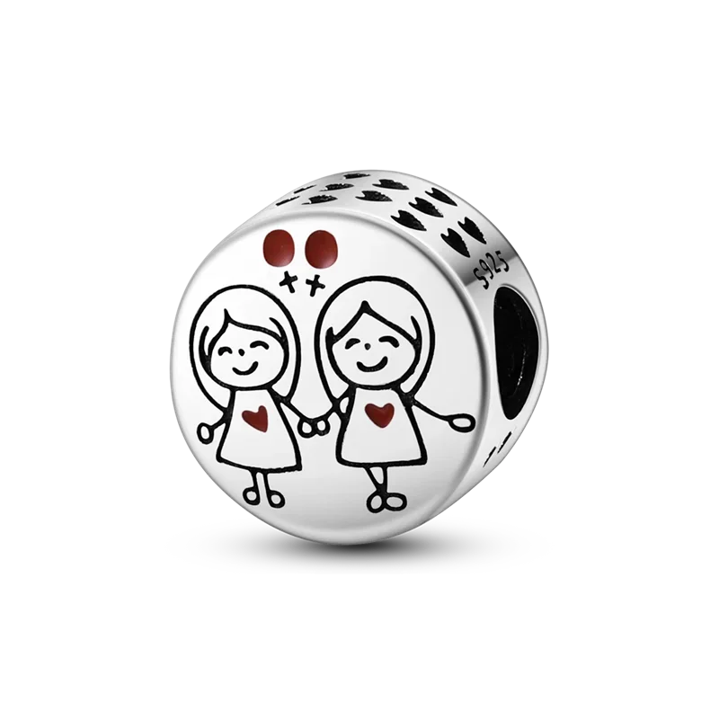 925 Sterling Silver Heart Shaped Warm Family Charm Beads Butterfly Flower Pendant