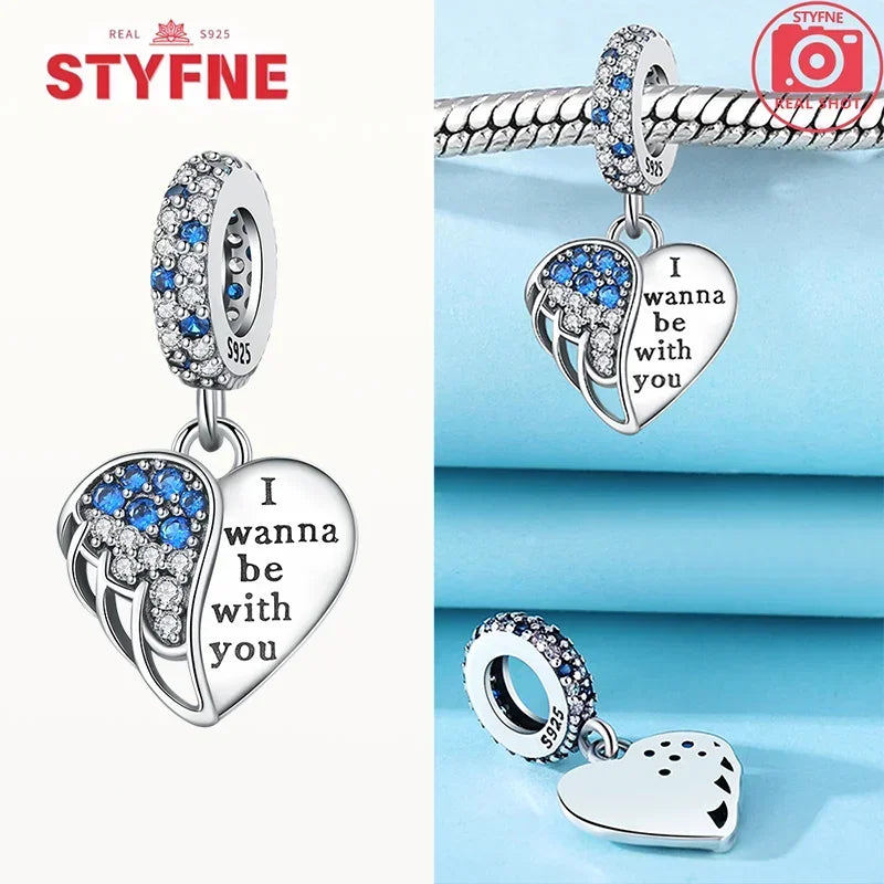 925 Sterling Silver Angel Cross Heart Charms | Fit Pandora Bracelet | Women’s DIY Jewelry Gift