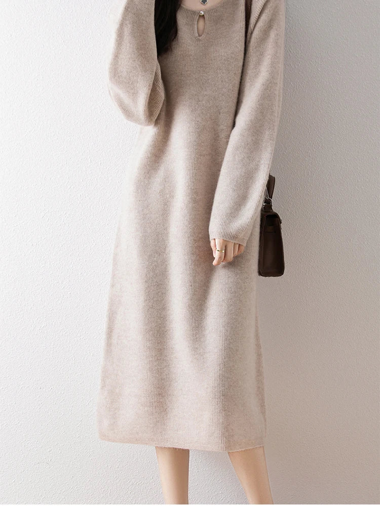 Loose Knitted Sweater Dress for Women – Round Neck Long Sleeve Casual Autumn New Arrival Elegant Fashion Dress