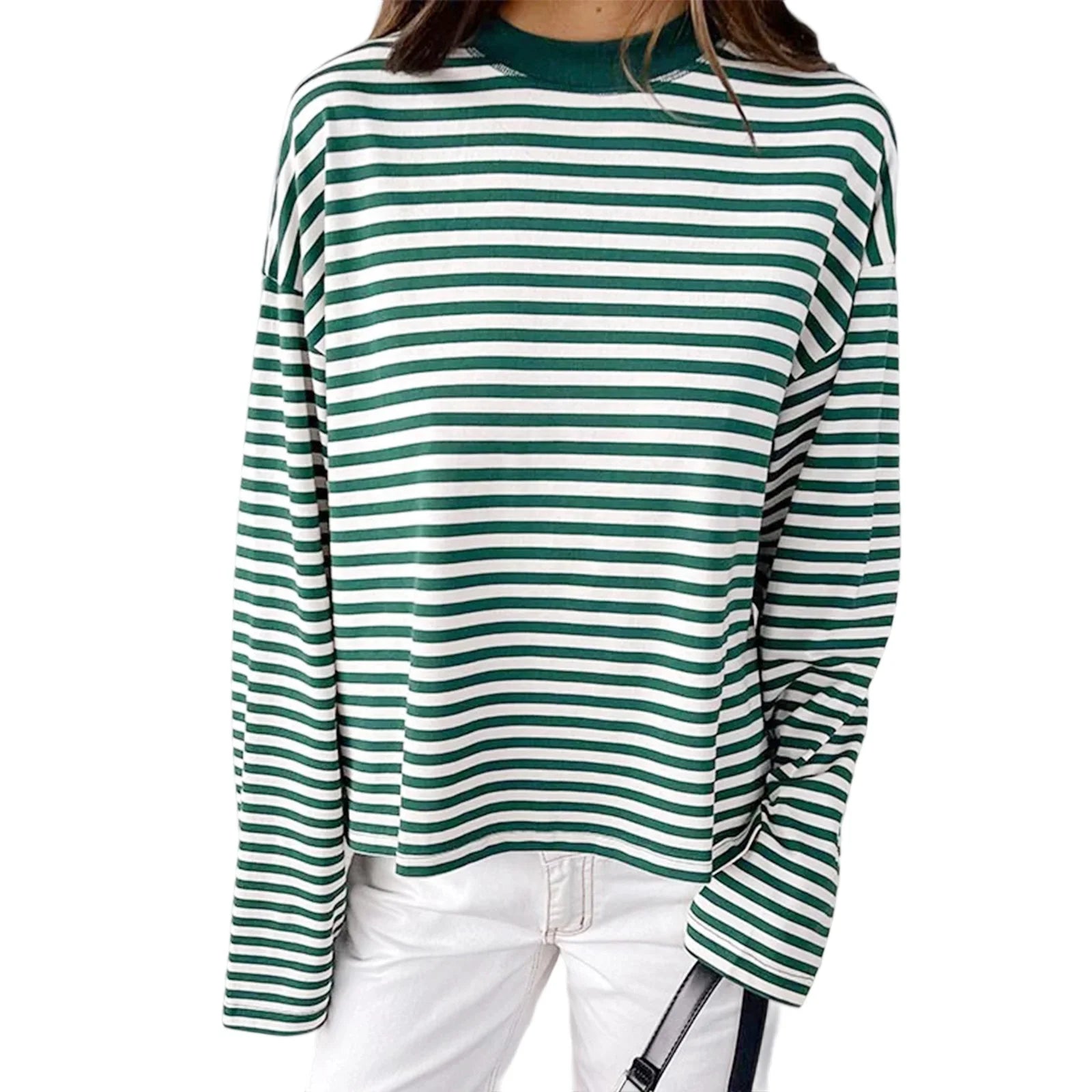 2025 Women's Retro Striped T-Shirt | Long Sleeve Crew Neck Top | Loose Fall Casual Streetwear