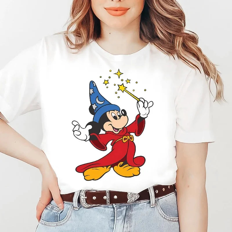 2025-26 Women’s Summer Fashion Mickey & Minnie Printed T-Shirt – Y2K Disney Cotton Loose Tee