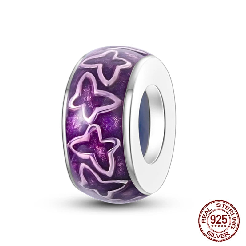 925 Sterling Silver Luminous Butterfly Star Moon Charm Bead | Round Clasp Bead for 3mm DIY Bracelet Jewelry Gift