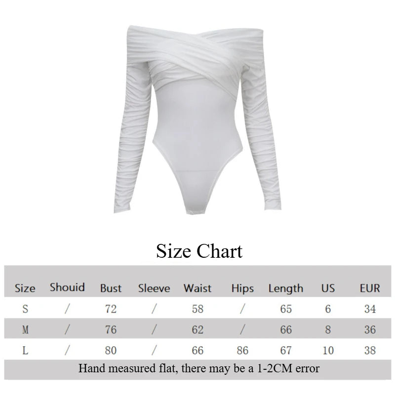 Sexy Women’s Solid V-Neck Off-Shoulder Bodysuit – Ruched Long Sleeve Slim Crossed Jumpsuit 💃✨