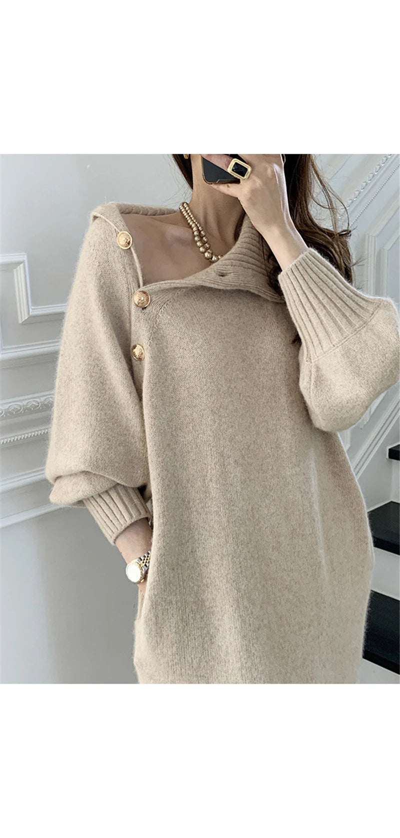 Autumn Winter Women's Knitted Midi Dress 🧶 Luxury Base Layer Ladylike Camere Inner Match Dress ❄️ Elegant Cozy Fashion