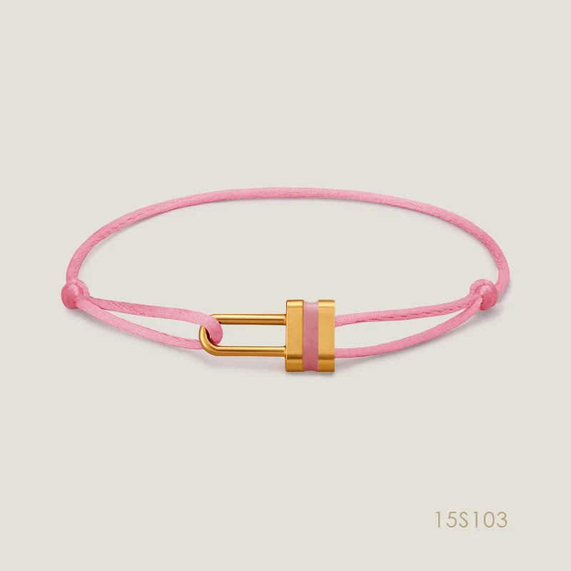 MOONLIGHT Adjustable Silk Rope Lock Charm Bracelet | Unisex Fashion Friendship Jewelry Gift for Women & Men