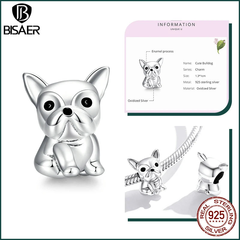 BISAER 925 Sterling Silver Dog Charm | Cute Dachshund Pet Bead Pendant for Women’s DIY Bracelet Jewelry