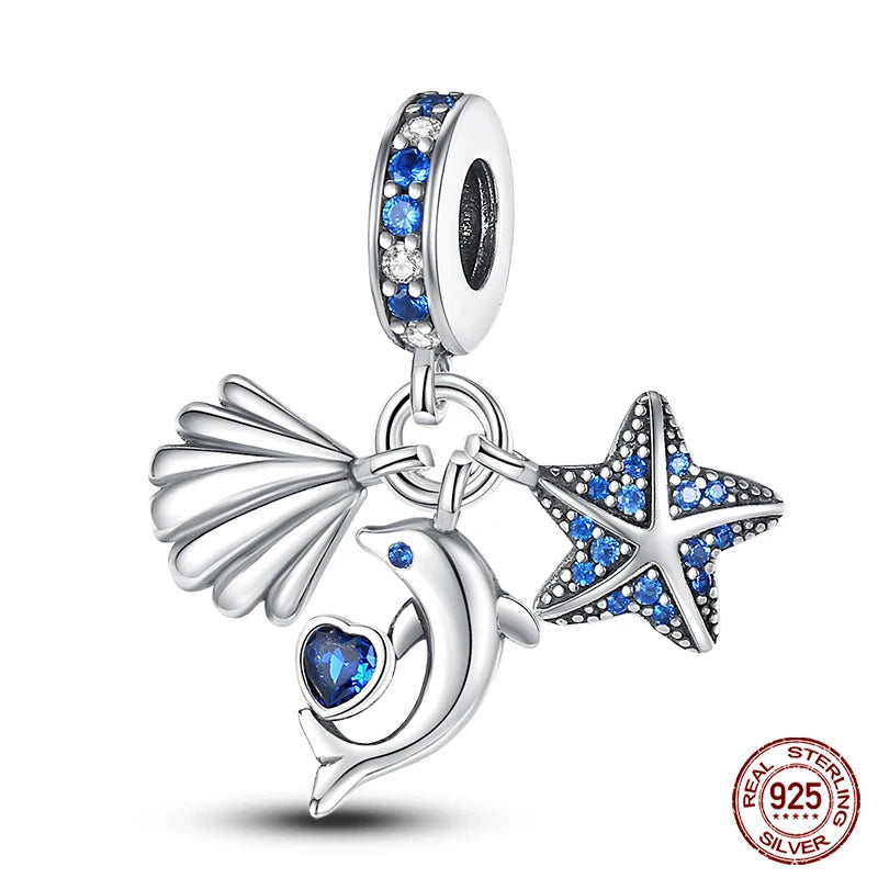 Blue Ocean Series 925 Sterling Silver Turtle Crab Mermaid Charms for 3mm Bracelet