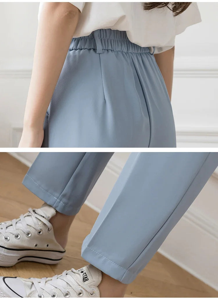 Women’s High Waist Suit Pants | Summer Black Harem Business Pants | Korean Style Pocket Thin Nine-Point Trousers