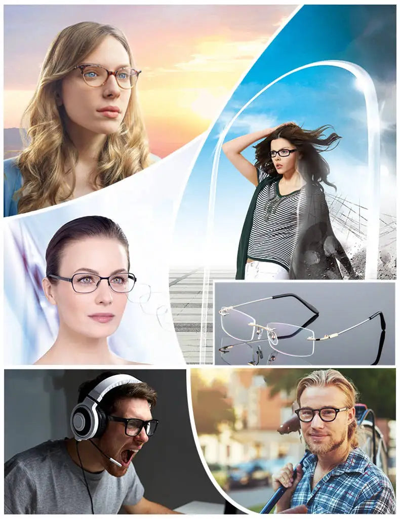 Titanium Alloy Rimless Glasses – Custom Prescription Eyewear for Men & Women | Anti Blue Ray & Photochromic Lenses