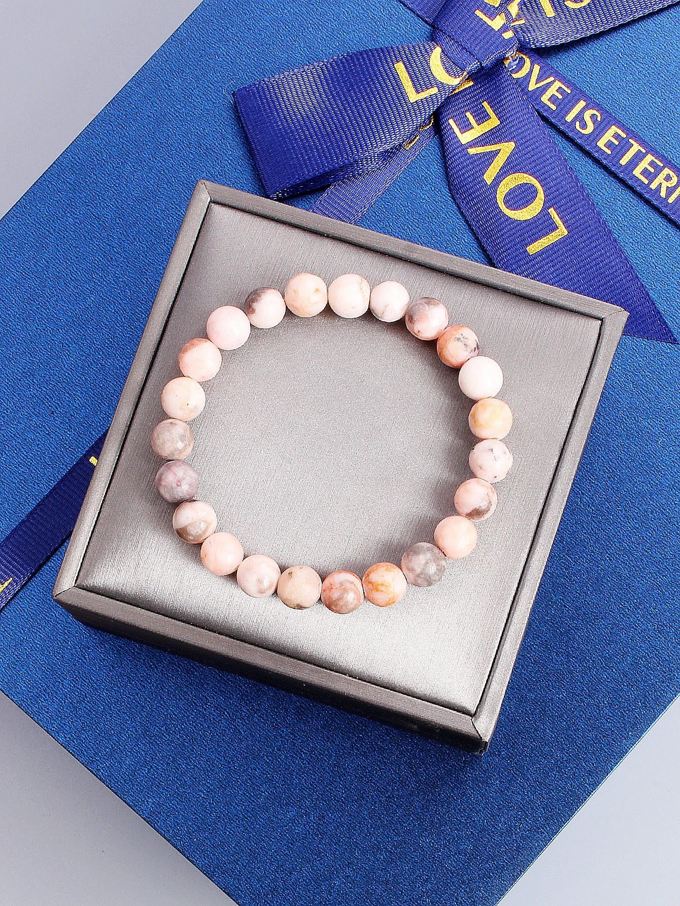 Original Pink Zebra Stone Bead Bracelet – Natural Reiki Healing Crystal Jewelry for Positive Energy & Balance Women Men