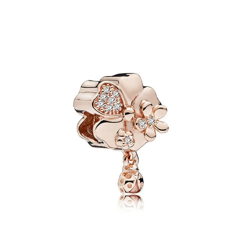 925 Sterling Silver Rose Gold Rabbit & Eiffel Tower Charm | Fit Original European Bracelet DIY Jewelry