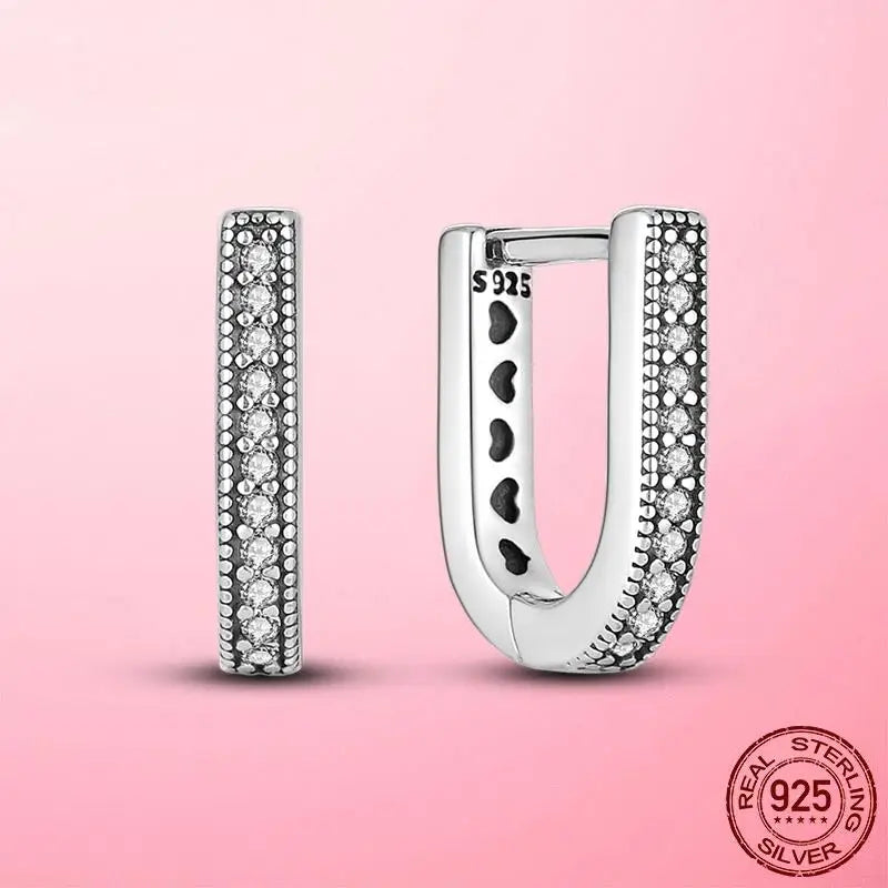 925 Sterling Silver Double Band Pave Hoop Earrings – Women’s Fashion Silver Jewelry