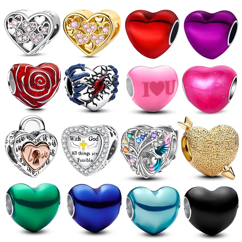 Original 925 Silver Colorful Heart Charm Beads | Fit 3mm Bracelets & Necklaces, Women’s DIY Fine Jewelry Gift