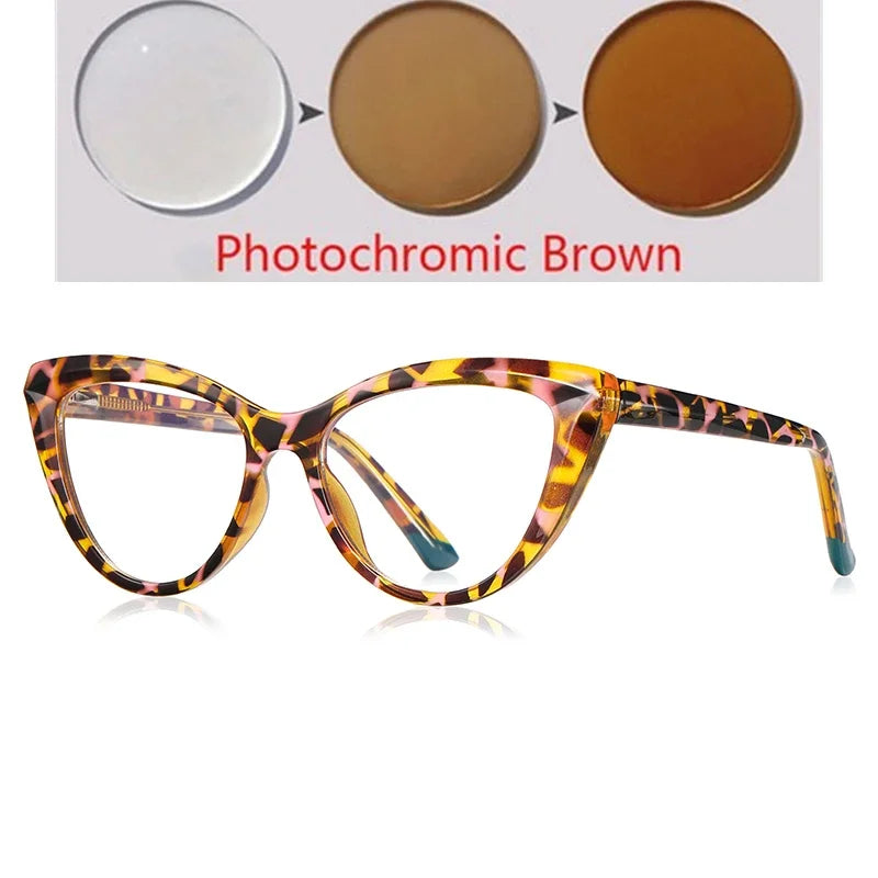 Blue Light Blocking Nearsighted Glasses – Cat Eye Spring Leg Prescription Spectacles for Women (-0.5 to -6.0)
