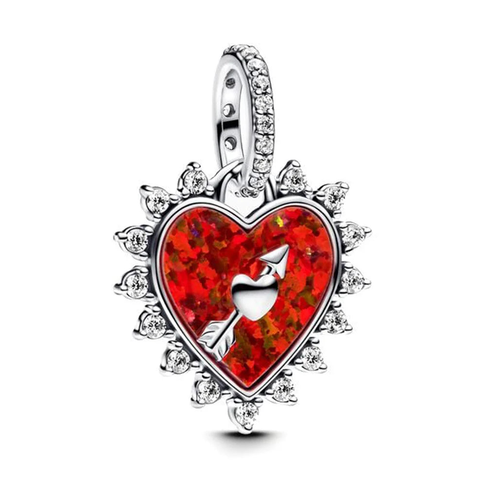 925 Sterling Silver Red Heart Charms | Apple, Rose & Gift Box Beads Fit Original Bracelet Necklace Women Jewelry