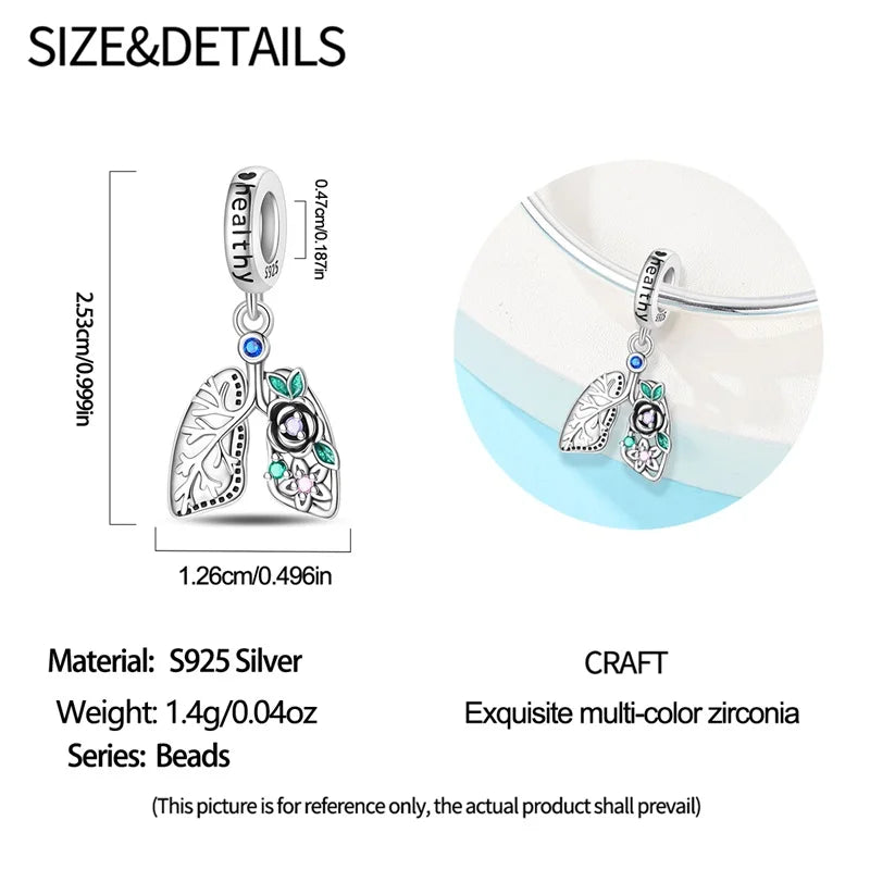 Hot Sale 925 Sterling Silver Heart Lung Rose Pendant Charm for Women – Fits Original Bracelet & Necklace