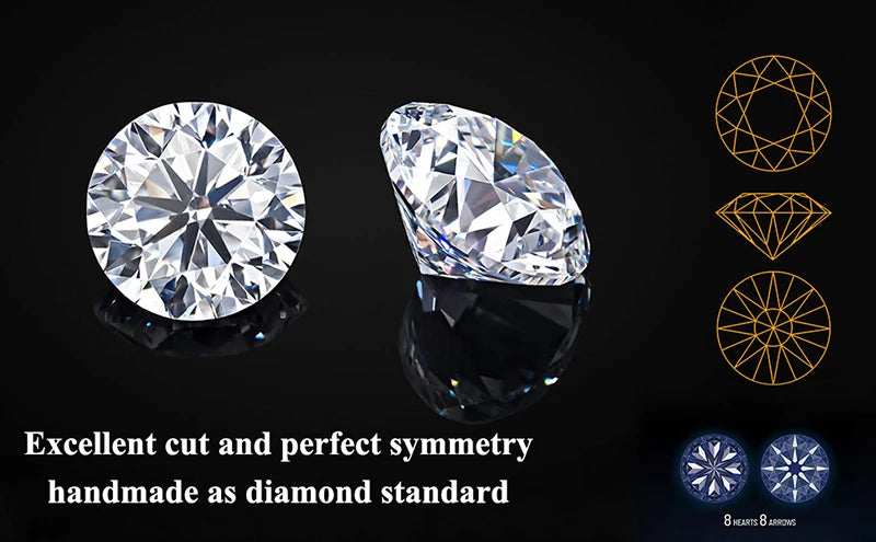 Super White D Color Moissanite Loose Stone – 0.1 to 20 Carat Round Cut 3EX – Pass Diamond Tester with GRA Certificate