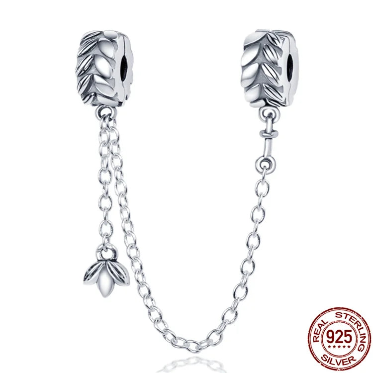 925 Sterling Silver Safety Chain Charms for Pandora Bracelets Women Jewelry