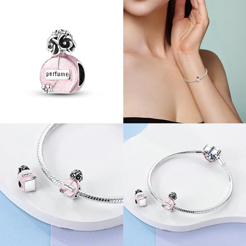 925 Sterling Silver Perfume Bottle Charm Bead – Fits Pandora Bracelet DIY Jewelry Gift for Women