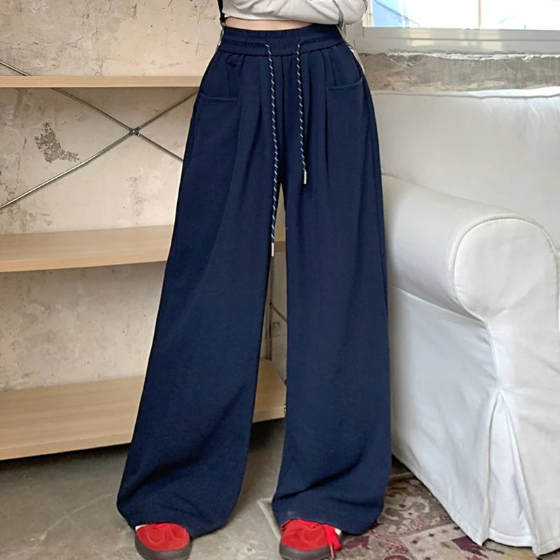 2024 Autumn Women’s Hip Hop Baggy High Waist Pants | Streetwear Wide Leg Drawstring Trousers