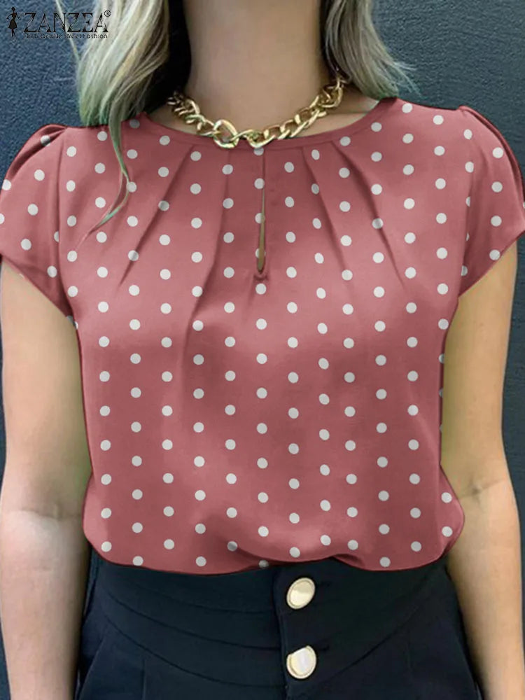 2024 Summer Tunic Top 🌸 ZANZEA Polka Dot Short Sleeve Blouse Women ✨