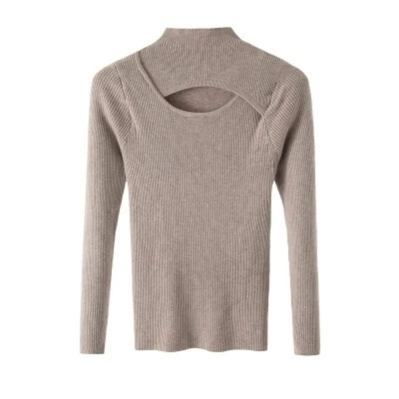 Women's Slim Knit Sweater | Autumn Winter Pullover Top | Long Sleeve Elastic Knitted Shirt for Women