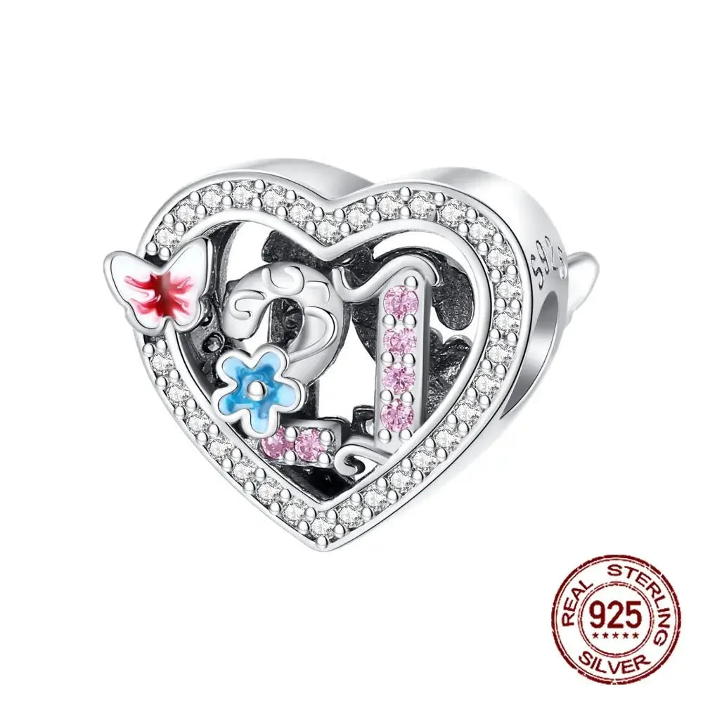 925 Sterling Silver Number & Puppy Family Beads Pendant | Fit 4mm Hole Bracelets