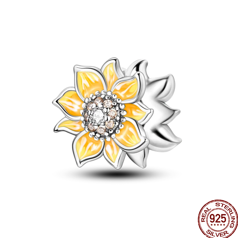 925 Sterling Silver Golden Zircon Saturn Flower Butterfly Charm Bead Fit 3MM Original Bracelet Women DIY Jewelry