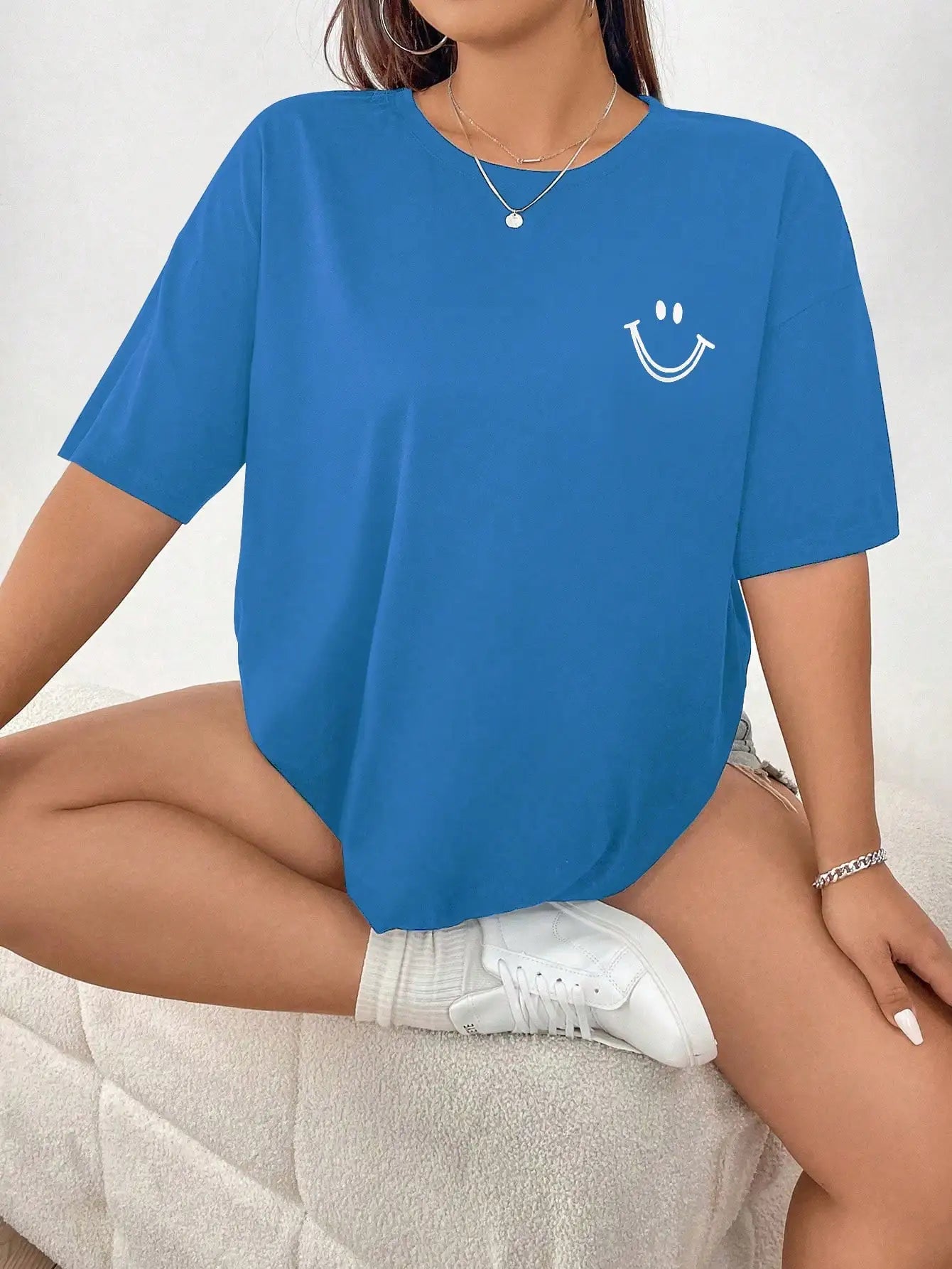 Plus Size Women’s 2025 Cartoon Pattern Drop Shoulder T-Shirt – Polyester Casual & Office Top 🐱✨