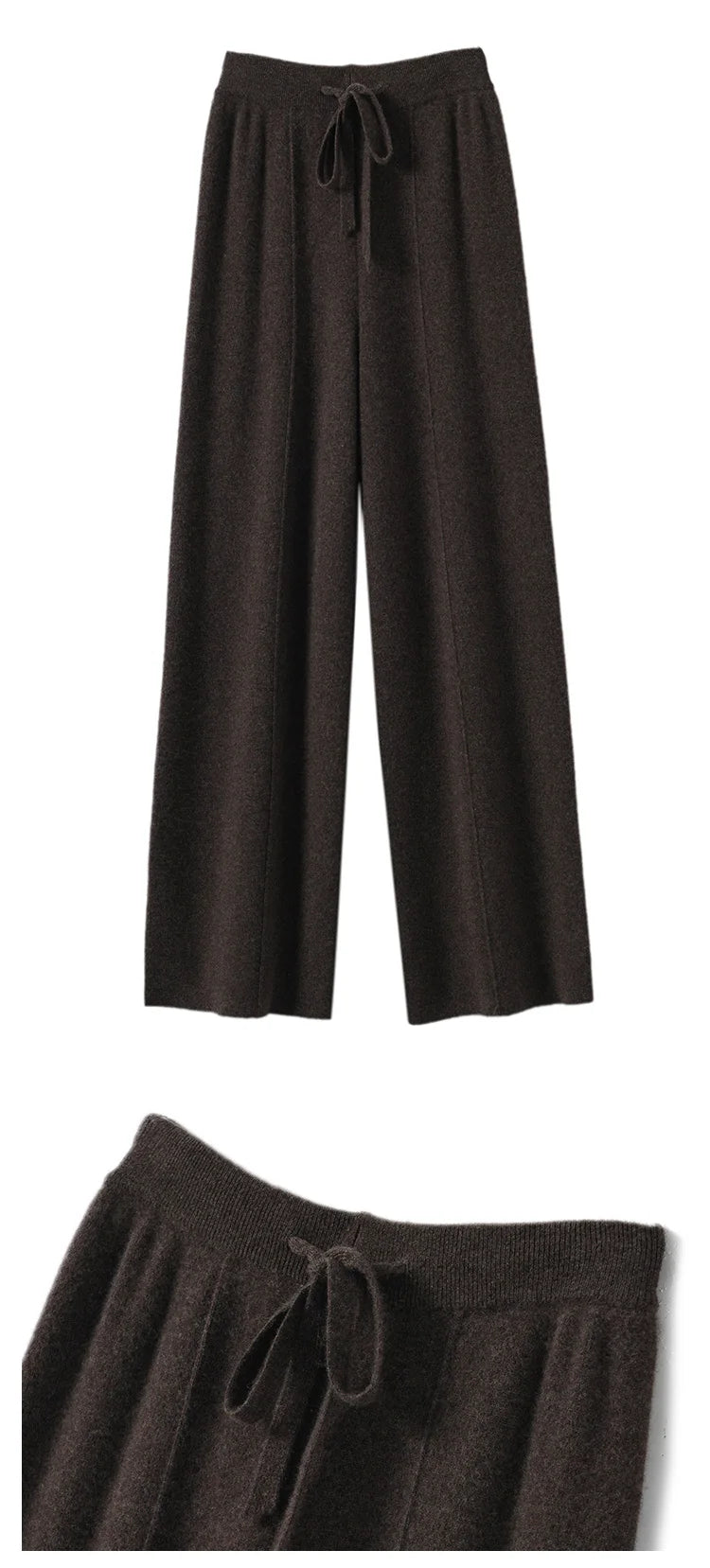 High Waist Knitted Wool Wide Leg Pants – Extended Length Drawstring Casual Loose Slimming Trousers for Autumn & Winter