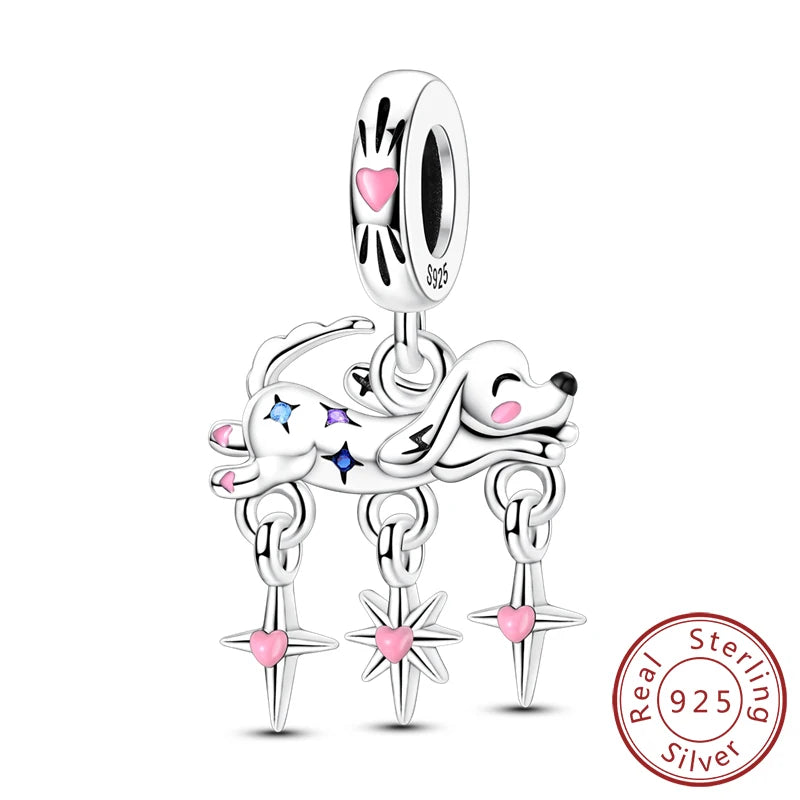 New 925 Sterling Silver Animal & Symbol Charms Beads – Capybara, Firefly, Puppy, Cat, Horseshoe Pendants Fit Bracelets & Bangles