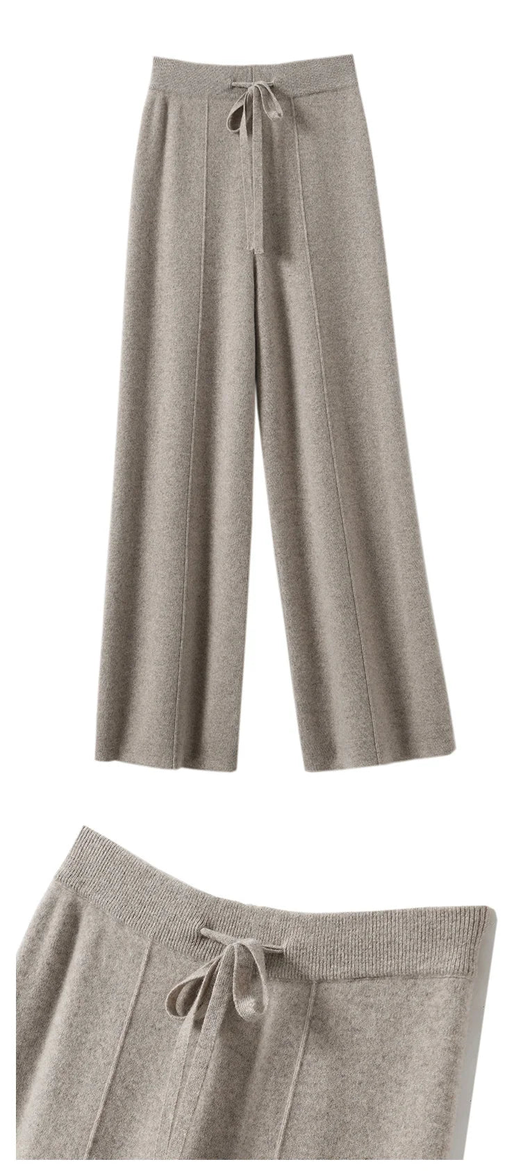 High Waist Knitted Wool Wide Leg Pants – Extended Length Drawstring Casual Loose Slimming Trousers for Autumn & Winter