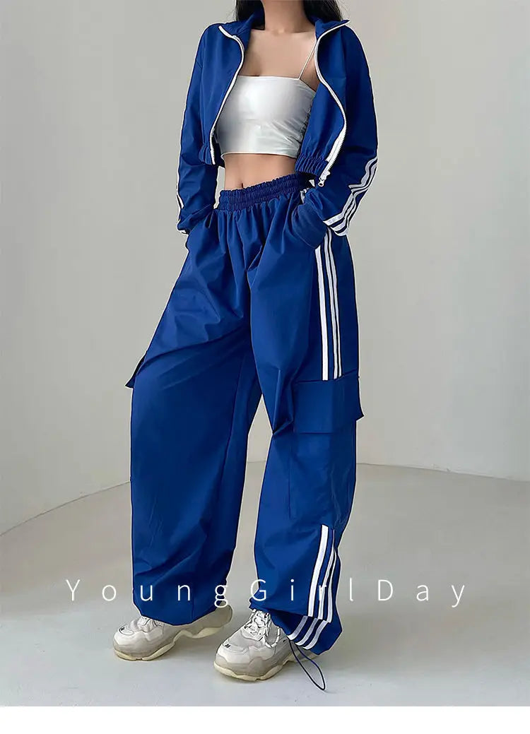 Women’s High Waist Wide Leg Pants | American Style Loose Straight Trousers with Elastic Waist & Cuffed Hem