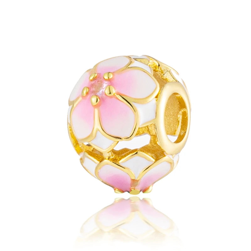 Sparkling Gold Plated Heart & Flower Clip Dangle Charm Beads | Fits Original Snake Bracelet & Necklace | DIY Jewelry Gift for Women