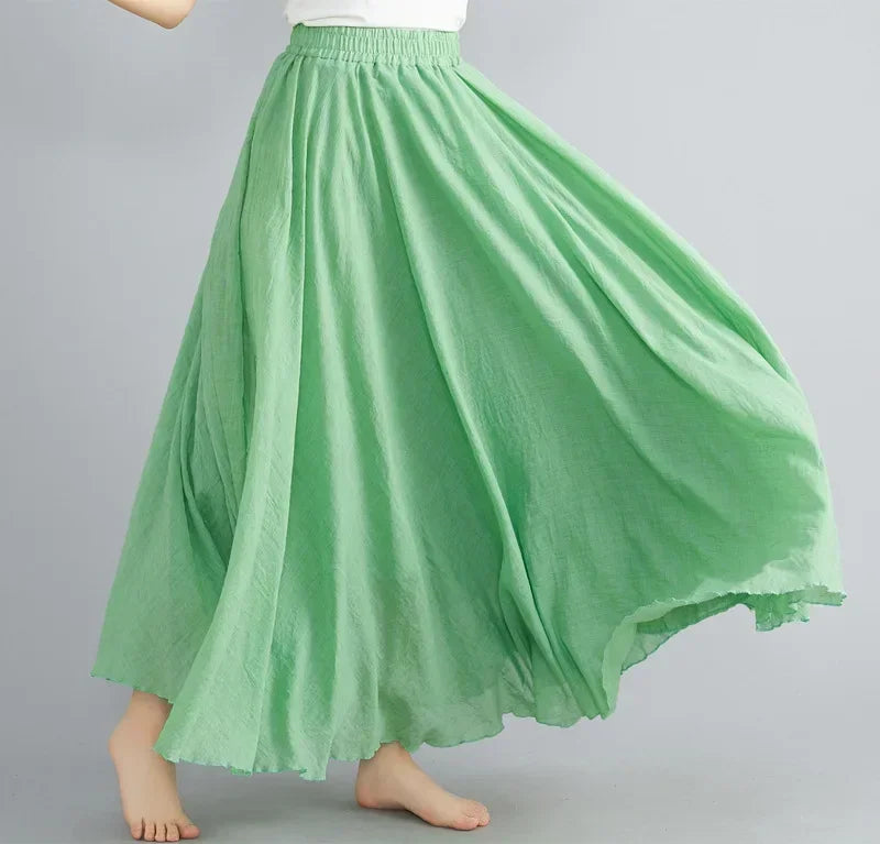 Fashion Solid Cotton Linen Women Maxi Skirt – Elegant Harajuku Casual Loose Long Skirt 👗✨