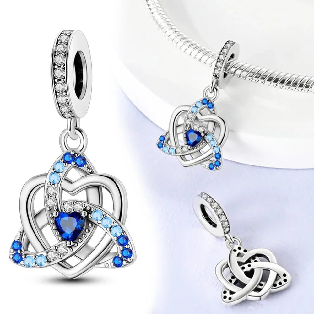 S925 Silver Heart Celtic Knot Lucky Blue Eye Charm – Fit Original Bracelet DIY Jewelry Gift for Women