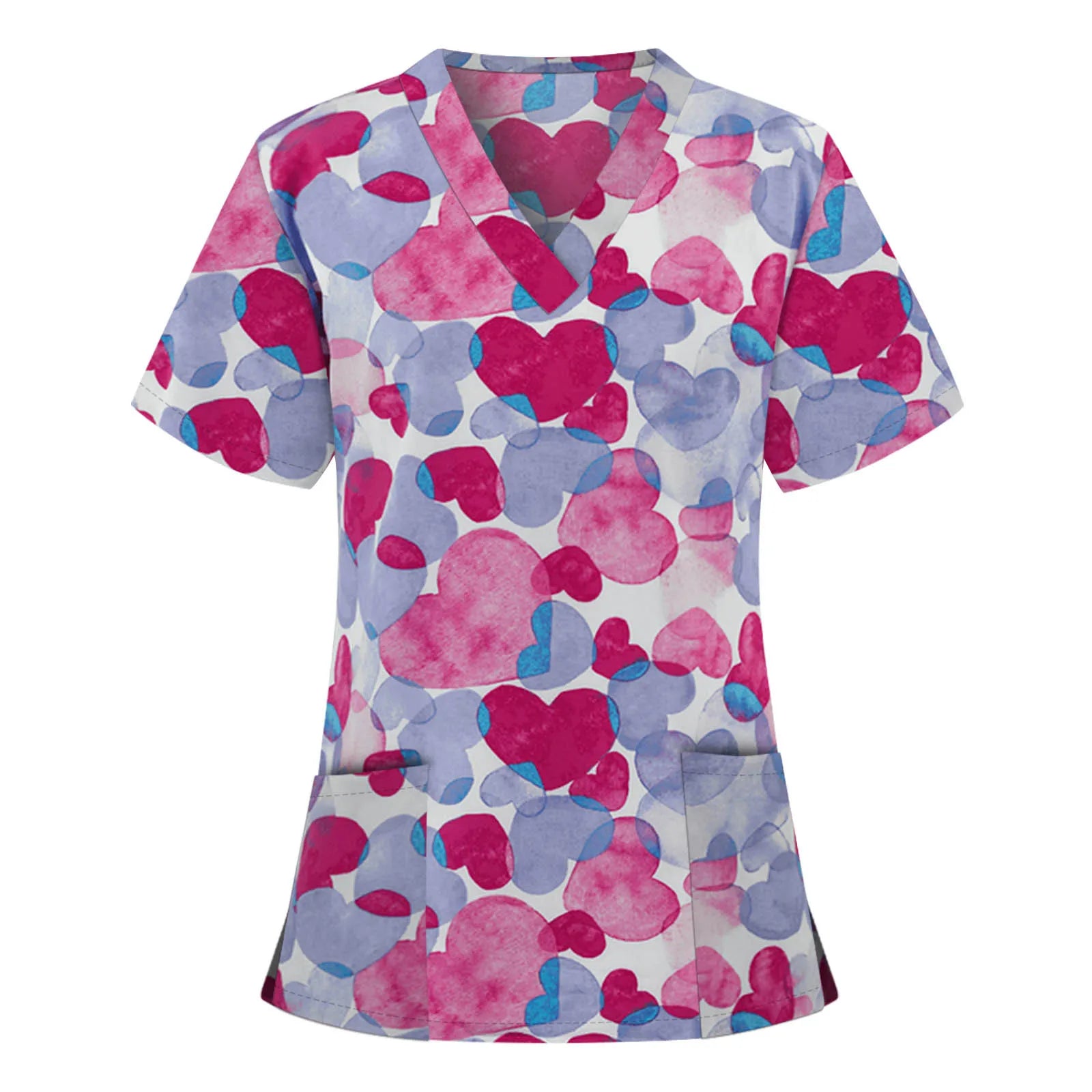 Women’s Heart Print Medical Top ❤️ V-Neck Short Sleeve Nursing Uniform ✨
