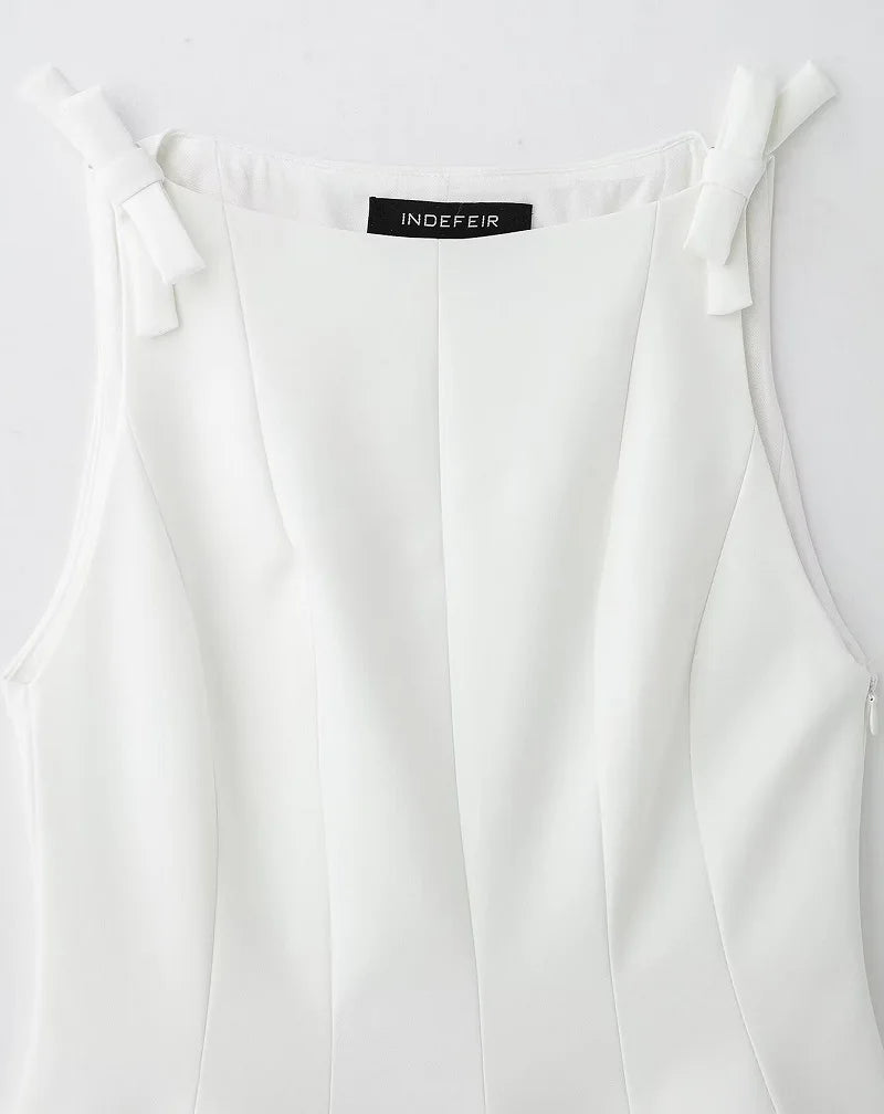 MUJER White & Black Sleeveless Tops | Women’s Off-Shoulder & Pleated Casual Tank 2025