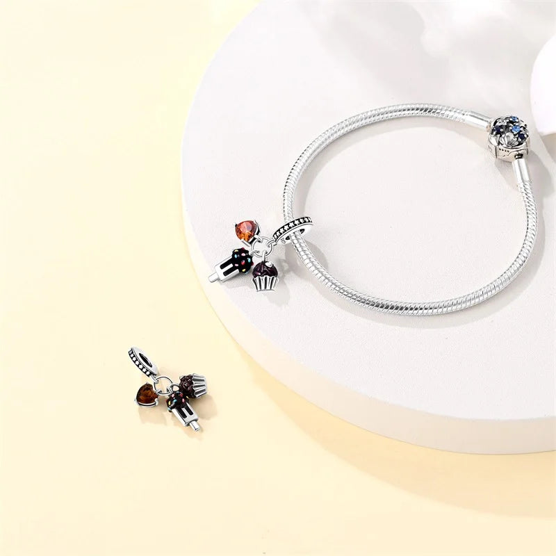 925 Sterling Silver Dessert Afternoon Tea Charm – Coffee, Cake, Pizza & Fries Beads Fit Original Pandora Bracelet DIY Jewelry