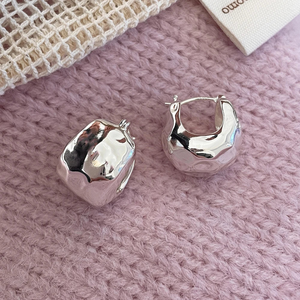 New 925 Sterling Silver Hoop Earrings – Matte Circle Geometric Punk Clip Earrings for Women & Girls