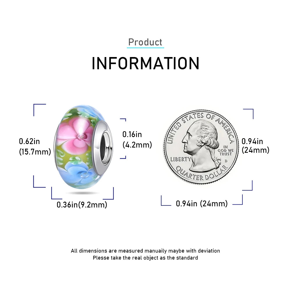 New 925 Sterling Silver Pink Daisy Murano Glass Charm | Cold Enamel Bead Fit Pandora Bracelet & Necklace